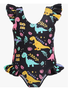 NEW Baby Girl Swimsuit Infant 1 Pc Bathing Suit Dinosaur Ruffle UPF50 3-6 M